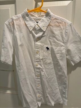 abercrombie kids White Button-Down Shirt with Navy Moose Logo